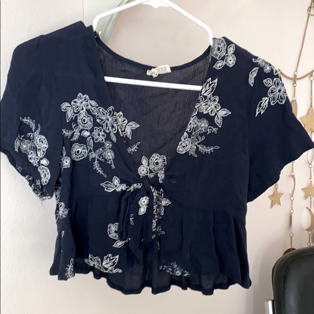 Navy Floral Crop Top